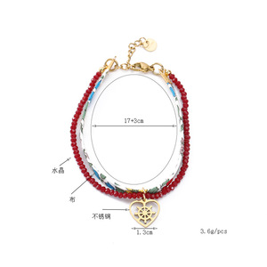 Bracelet personnalisé en <span class=keywords><strong>cordon</strong></span> <span class=keywords><strong>Liberty</strong></span> avec perles, double couche, charme cœur, bracelets d'amitié - Product Image 2