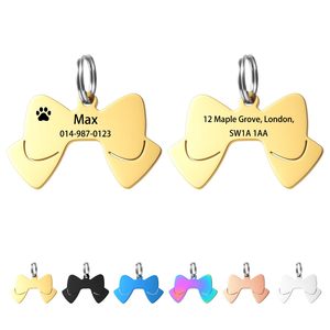 Vente en gros de médailles d'identification pour animaux de compagnie en métal enduit de haute qualité, style nœud papillon en acier inoxydable, avec échantillon gratuit, personnalisables par gravure <span class=keywords><strong>laser</strong></span>, pour identification de ville - Product Image 4