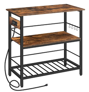 <span class=keywords><strong>Table</strong></span> de rangement rustique marron noir pour îlot de cuisine Station de café à 3 niveaux Support pour <span class=keywords><strong>micro</strong></span>-ondes Prise de courant en bois pour la salle à manger à la maison - Product Image 1