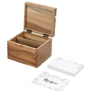 Wooden Square Recipe Storage Box With Compartments For Kitchen Organization - Product Image 4