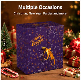 Custom Luxury Purple Gold Foil <b>Christmas</b> Gift <b>Box</b> Rigid Cardboard Satin Ribbon OEM Holiday Packaging Wholesale Factory Supplier - Product Image 4