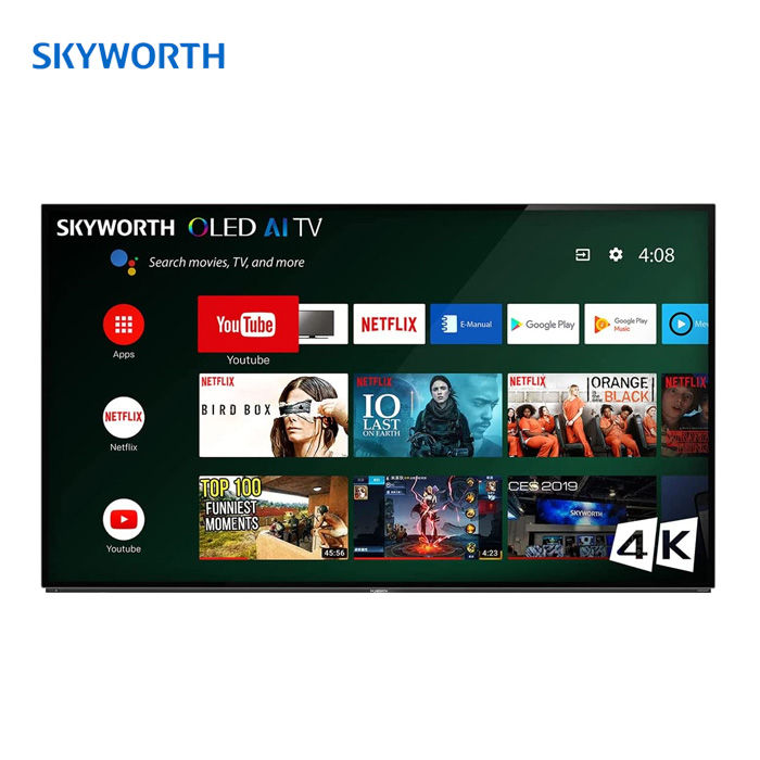 Skyworth Merk 55Inch 65 Inch Smart Android Tv Televisie 4K Uhd Leidde Een Grade Paneel Dvb-T2S2 32 43 50 Inch