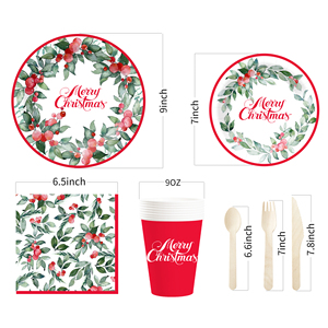 ชุดอุปกรณ์บนโต๊ะอาหารสำหรับงานเลี้ยงคริสต์มาส DAMAI แบบกำหนดเอง พร้อมลายใบไม้สีเขียว จานกระดาษ แก้วกระดาษ ผ้าเช็ดปาก ของตกแต่งแบบใช้แล้วทิ้ง - Product Image 5