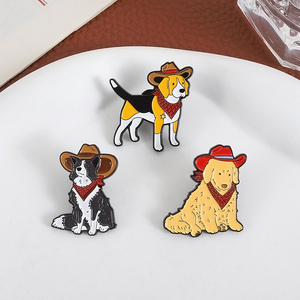 Dessin animé Cowboy chien de compagnie émail broches drôle Golden Retriever Beagle Border Collie broches revers Badge bijoux cadeaux pour les amis - Product Image 2