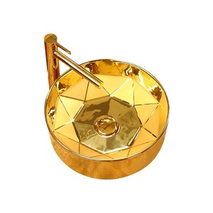 Gold Ceramic Countertop <b>Basin</b> <b>Round</b> Durable Sink For Bathroom - Product Image 1