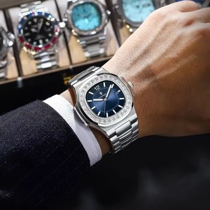 Drioshipping, reloj de cuarzo de acero inoxidable de lujo para hombre, esfera de diamante, resistente al agua, fecha luminosa, cuadrado, 5mm, negocios de moda - Product Image 5
