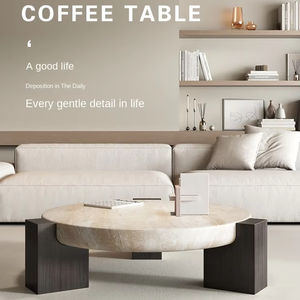 Mesa de centro de travertino minimalista moderna con mesa auxiliar de mármol natural para comedor ligero de lujo - Product Image 2