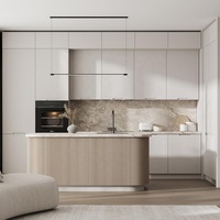 Système d'armoires de cuisine haut de gamme sur mesure, îlot en bois cannelé, meubles de cuisine modernes pour une solution complète de la maison