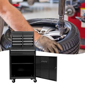 Baúl de herramientas de 5 cajones desmontable DB negro con gabinete inferior y estante ajustable Carro de herramientas de acero y metal OEM personalizable - Product Image 2