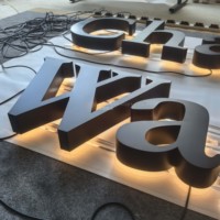 Letras Iluminadas con Halo, Recubiertas de Acero Inoxidable Negro Mate, Pintadas con Spray de 75 mm de Grosor, Alta Calificación, Letrero Personalizado, Directo de Fábrica