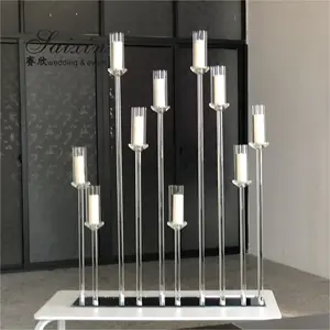 ZT-323H Hot sale luxury event decor centerpieces long base 10 holder crystal candlesticks