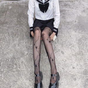 Medias de rejilla ultrafinas de jacquard con diseño de cola de estrella para primavera/verano, estilo oscuro para chicas, pantimedias transparentes en blanco y negro. - Product Image 4