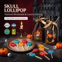 Sucette Crâne Lumineuse dans le Noir 12g avec Bâton Fluorescent Bonbon Dur pour Fête Nocturne d'Halloween