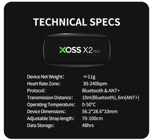 Sensor de Ritmo Cardíaco Inteligente XOSS X2 Pro, Correa de Pecho Recargable, Resistente al Agua IPX7, Rango de 30-240 BPM, Almacenamiento de Datos de 48 Horas para Fitness - Product Image 5