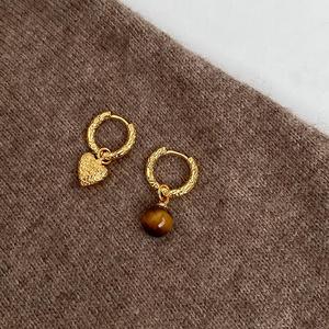 Pendientes Colgantes de Plata de Ley S925 con Piedra de Ojo de Tigre Estilo Meilad de Mediados de la Antigüedad, Asimétricos, con Forma de Corazón, Estilo Occidental - Product Image 4