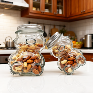 ขวดแก้วรูปหมีแบบใช้ซ้ำได้ ขนาด 50 มล. 80 มล. 160 มล. 300 มล. สำหรับ<span class=keywords><strong>ใส่</strong></span>ขนม น้ำผลไม้ เมล็ดกาแฟ และถั่ว  ปรับแต่งได้ตามต้องการ - Product Image 1