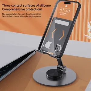 Nouveau 2024 Articles Cadeaux 360 Rotatif En Métal Aluminium Support De Téléphone Base Et Support De Téléphone Portable 360 Pour Table De Lit Tablet Stands