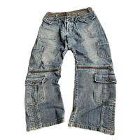 Aupa celana lurus pria, Jeans longgar musim dingin Retro industri berat multi-saku desain ritsleting gaya jalanan tinggi Distressed