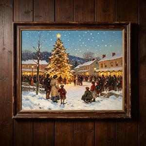 Tableau mural LED de Noël, scène de patinage <span class=keywords><strong>sur</strong></span> glace hivernale avec lumières chaleureuses, décoration de vacances style ferme vintage - Product Image 2