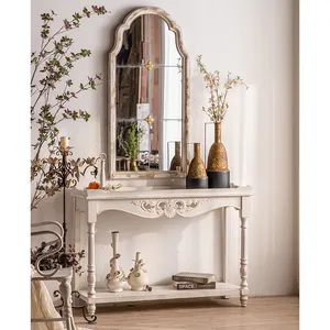 Оптовая продажа, Ретро Белый французский кантри, Европейский дизайн, Декор, античный деревянный консольный стол для гостиной, прихожей