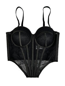 Top Corsetto da Donna Ispirato allo Stile Francese con Contrasto in Pizzo e Rete Floreale, Bustier con Stecche - Product Image 6