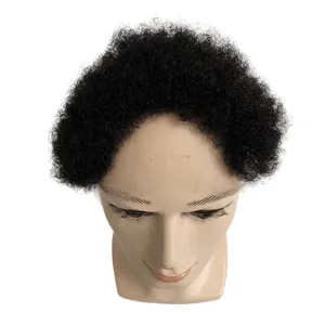 Reemplazo de cabello humano virgen brasileño #1 Color negro azabache 4mm Raíz Afro 4x15cm Línea de cabello de encaje para hombres negros