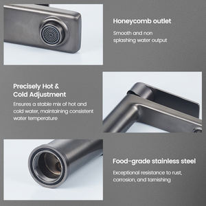 Robinet de <span class=keywords><strong>lavabo</strong></span> de salle de bain moderne SANIVITAL à montage sur pont, en acier inoxydable, mélangeur chaud et froid, robinet de <span class=keywords><strong>lavabo</strong></span> <span class=keywords><strong>pas</strong></span> <span class=keywords><strong>cher</strong></span>, gris - Product Image 2