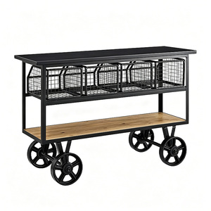 Chariot de bar en métal et bois au design luxueux, chariot de service alimentaire pour hôtel et mariage, chariot mobile - Product Image 1