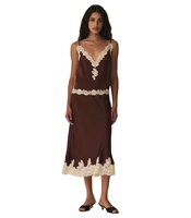 Ensemble deux pièces vintage pour femme : haut en dentelle française et jupe courte en soie épaisse, respirant, couleur unie, idéal pour l'été (ODM)