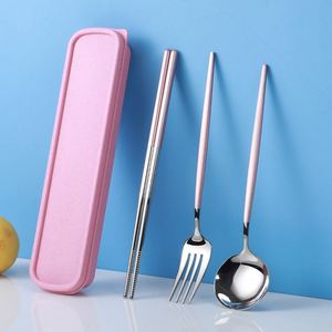 304 Portuguese Stainless Steel Cutlery Silverware Chopsticks Fork Spoon Cute Portable 3pcs Flatware Dinnerware Set With <b>Box</b> - Product Image 2