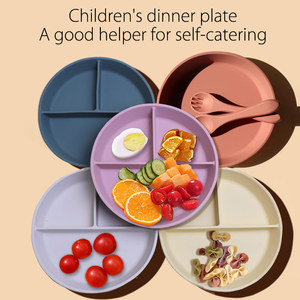 Ensemble de vaisselle en silicone avec ventouse et logo personnalisé, style minimaliste, couleur personnalisable, <span class=keywords><strong>assiette</strong></span> d'alimentation anti-fuite, vaisselle pour bébé - Product Image 5