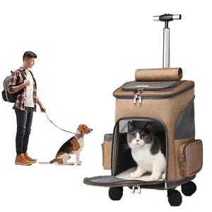 야외 컴포트 럭셔리 부드러운 통기성 메쉬 통풍 롤링 바퀴 애완 동물 여행 캐리어 트롤리 가방 개 고양이