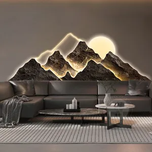 New Chinese Traditional Landscape Mountains LED UV Printing Carving Huge Wall Art Home Goods Decoration For Living Room Bedroom