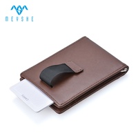 Dompet kulit asli Full Grain, dompet klip uang ramping dengan tempat kartu ID Pop-Up, pemblokiran RFID & fitur Anti Maling desain uniseks