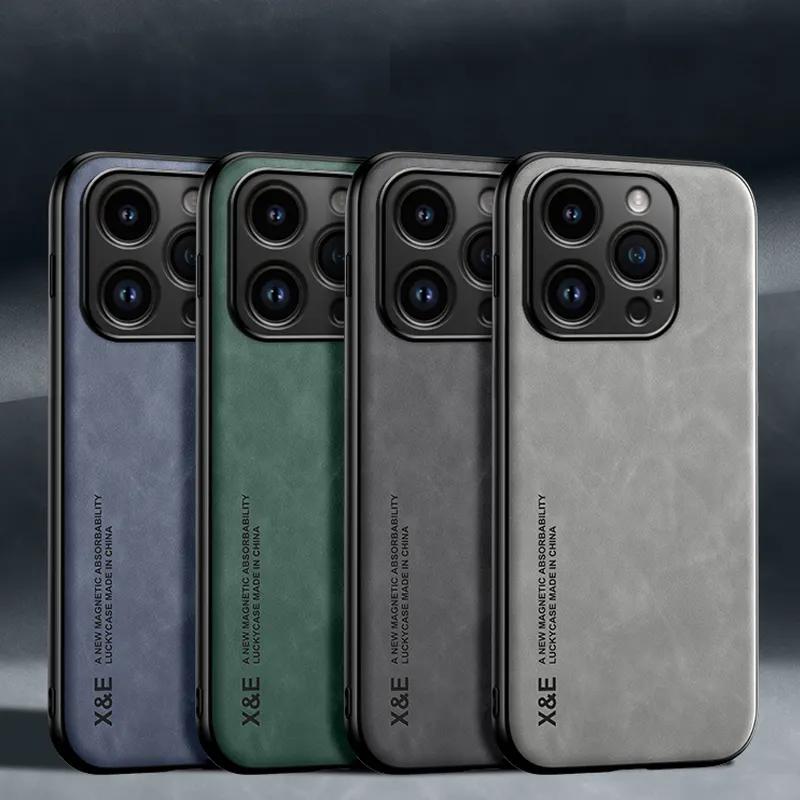 Capa de couro para celular iPhone 15, 14 Plus, 13 12 11 Pro XS Max 7 8 Plus, proteção de lentes finas de pele de carneiro, à prova de choque