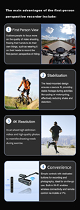 Cámara Deportiva con Soporte para la Cabeza, Grabación de <span class=keywords><strong>Video</strong></span>, Videocámara Vlog, Estabilizador de Gimbal de 6 Ejes, Control por Aplicación Wi-Fi - Product Image 4