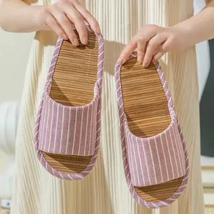 Bamboo Home Bedroom Summer Slippers Adult Size From 37 - 45 With Cotton Fabric Upper