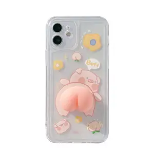 创意搞笑3D大粉色对接软TPU硅橡胶手机外壳，iPhone 11 12 13 14 15压力释放盖