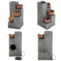 Fontaine d'eau extérieure Oniya avec jardinière et lumières LED, cascade en résine style pierre à plusieurs niveaux pour jardin, patio, véranda, cour