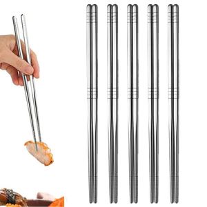 Lot de 5 paires de baguettes réutilisables en acier inoxydable 304, résistantes à la chaleur et durables, pour sushi, barbecue, restaurant et fête - Product Image 1