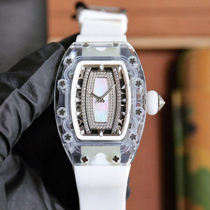 High-quality RM 07-02 Style Crystal Case Diamond-<b>studded</b> Ladies Automatic Watch With White Rubber Strap - Product Image 2