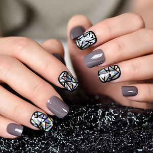 Uñas Postizas Medianas Cuadradas con Purpurina, Fáciles de Aplicar, Rayas Negras, Uñas Falsas para Arte de Uñas, <span class=keywords><strong>Manicura</strong></span> de Salón, 30 Piezas - Product Image 2