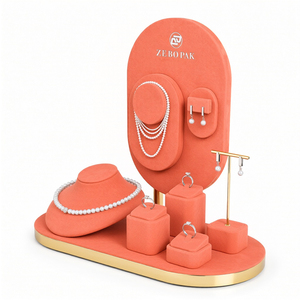 Zebopak Coral Orange Velvet Jewelry Display Stand Set for Retail Store <b>Necklace</b> Bust <b>Ring</b> Earring T Bar Manufacturer - Product Image 3