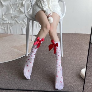 Christmas Heart Pattern Over The Knee Stockings With <b>Red</b> <b>Bow</b> Ultra Thin Transparent Women's Mid Calf Socks - Product Image 1