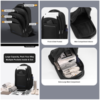 Sac à dos pour ordinateur portable Oxford imperméable multi-compartiments, durable, avec ceinture à coussin d'air, grande capacité pour les voyages d'affaires et le quotidien