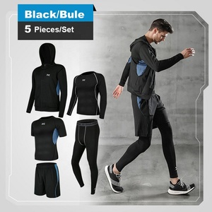 Wholesale Seamless Slim Fit <strong>Hoodies</strong> <strong>Short</strong> Sleeve t Shirt Long Sleeve t Shirt <strong>Shorts</strong> Pants <strong>Man</strong> 5 Pieces Gym Wear <strong>Sets</strong> - Product Image 4
