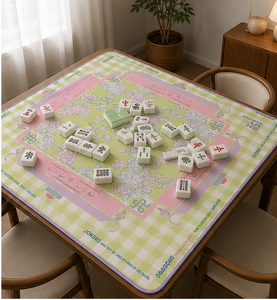 Tapis de Mahjong Américain de Luxe, Style Preppy, Vert Citron et Rose, à Motifs Floraux et Vichy, avec Guide d'Instructions et Règles Charleston, Antidérapant et Silencieux pour un Jeu Fluide - Product Image 3