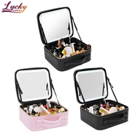 Sac de maquillage de voyage en PU avec fermeture éclair, miroir LED intégré, durable, pour les maquilleurs professionnels, directement de l'usine
