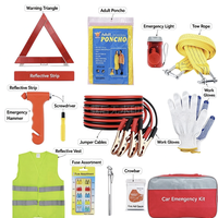 Kit d'outils d'urgence pour la sécurité automobile avec câbles de démarrage, triangle de signalisation, corde de remorquage, fournitures de premiers secours pour les panneaux de véhicule