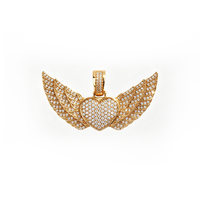 Pendentif Cœur Ailé Personnalisé en Acier Inoxydable Plaqué Or avec Zircon Cubique Pavé, Breloque Cœur d'Ange, Fabrication de Bijoux
